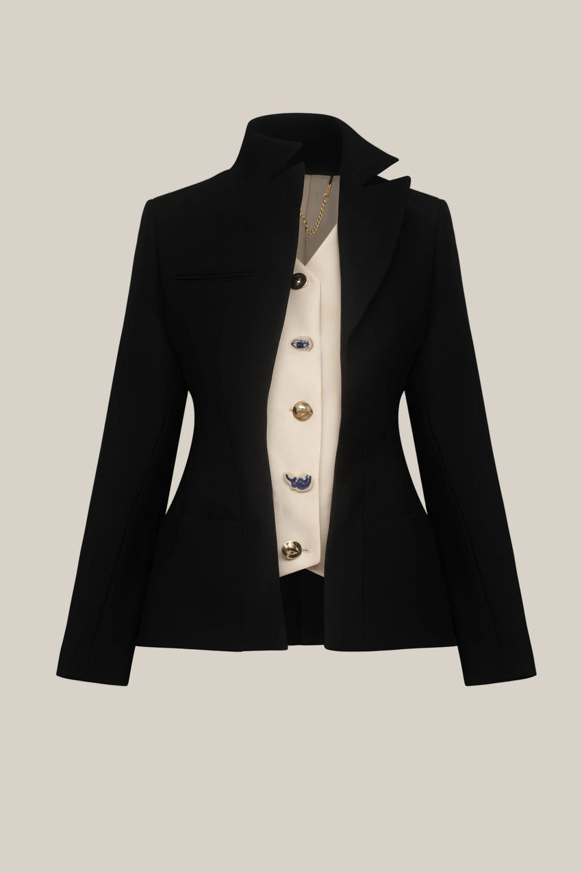JET WOOL AND SILK WAISTCOAT BLAZER