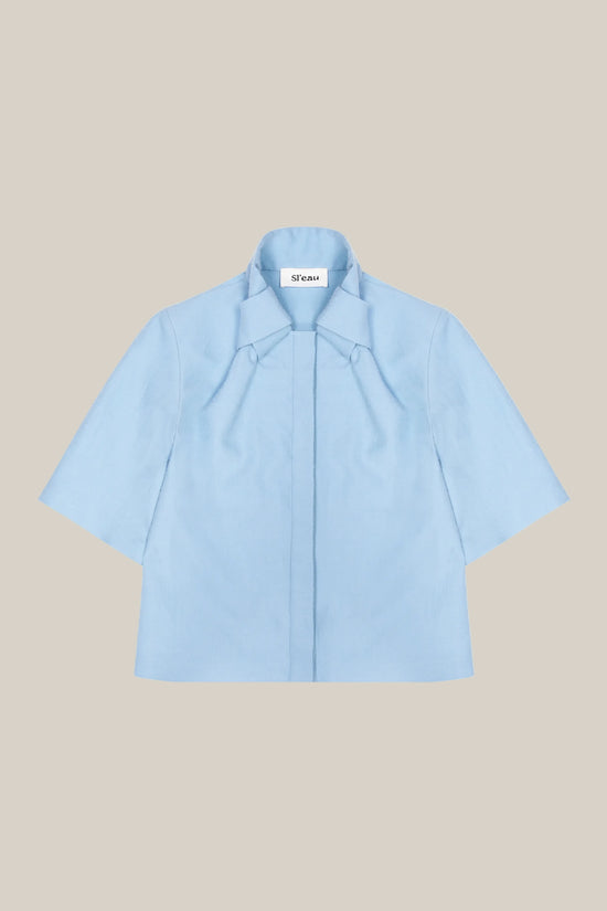 POWDER WOOL AND SILK KNOT COLLAR SHIRT