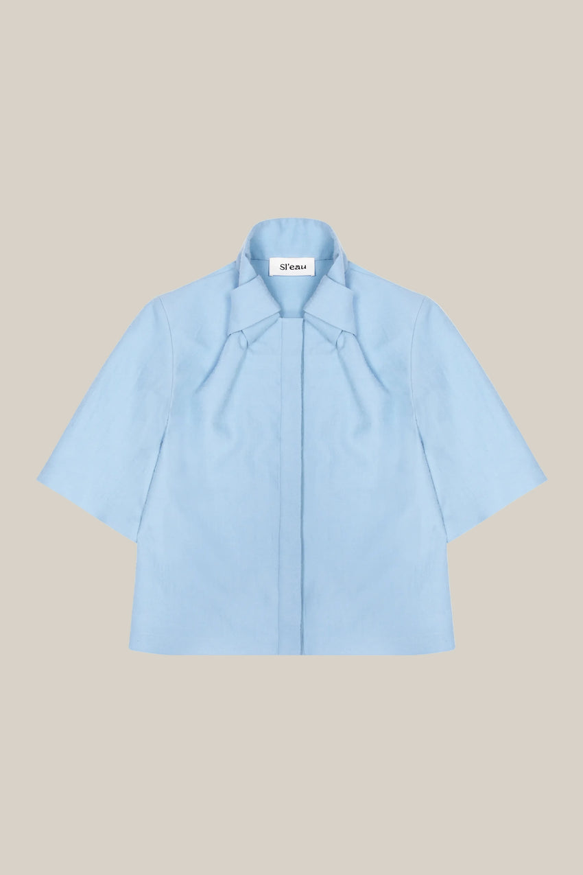 POWDER WOOL AND SILK KNOT COLLAR SHIRT