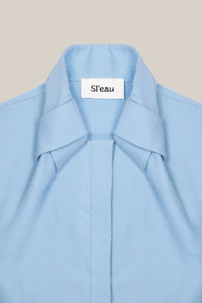 POWDER WOOL AND SILK KNOT COLLAR SHIRT