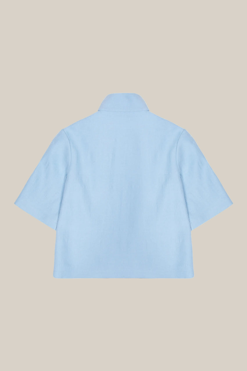 POWDER WOOL AND SILK KNOT COLLAR SHIRT