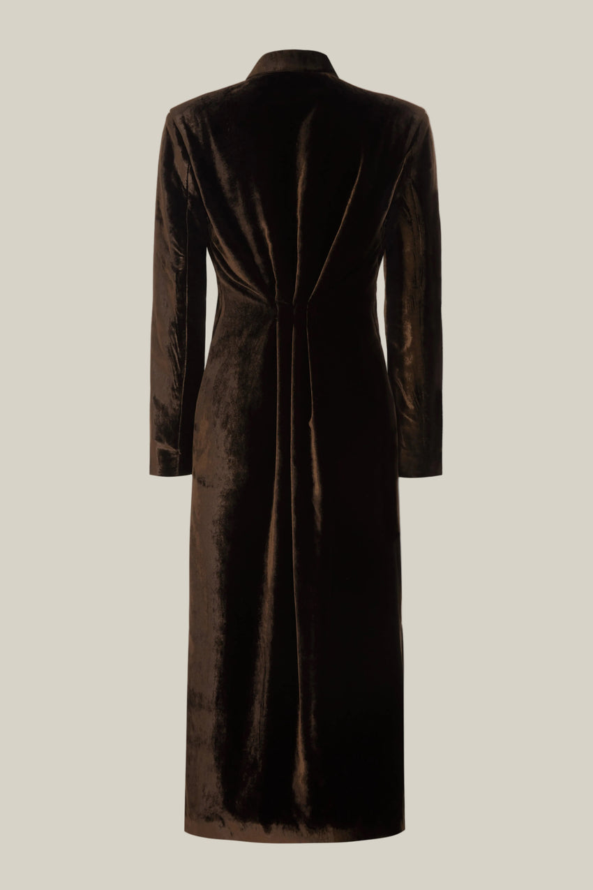 CHOCOLATE VISCOSE AND SILK VELVET COAT